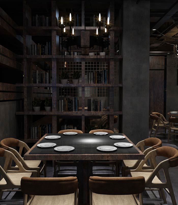 特色主题餐厅八人桌装修设计效果图