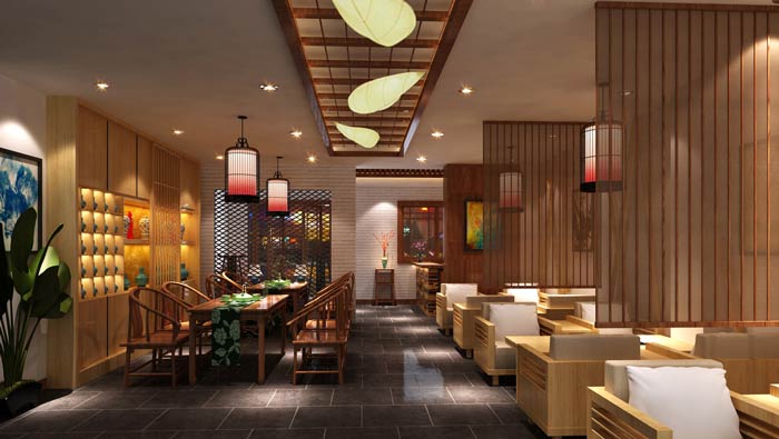 中式茶餐厅餐区装修设计效果图