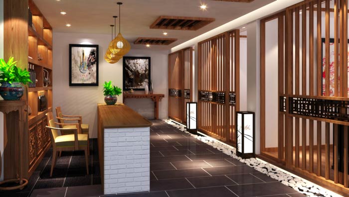 中式茶餐厅引导区装修设计效果图