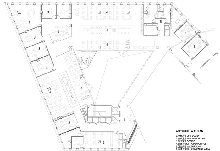 集团总部办公楼A楼三层平面